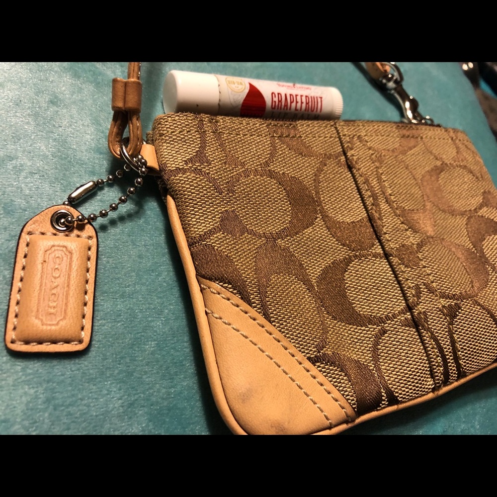 Authentic brown classic Coach coin bag, used
